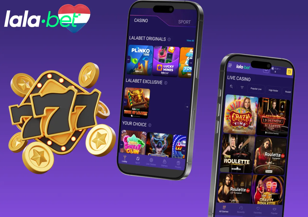 Casino section offers popular slots, card games and more